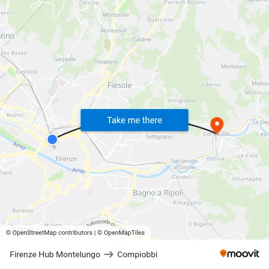 Florence Montelungo Hub to Compiobbi map