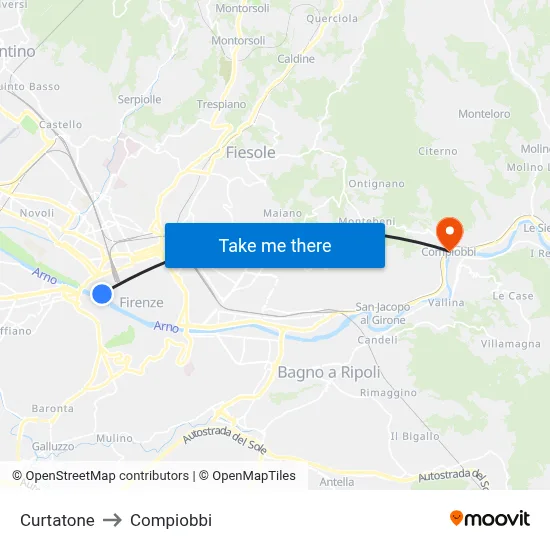 Curtatone to Compiobbi map