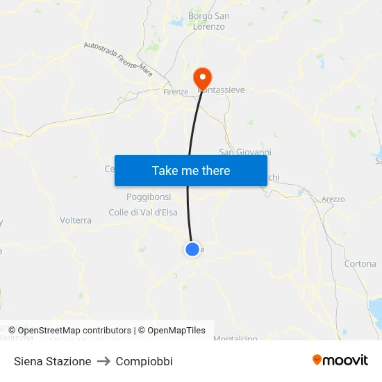 Siena Station to Compiobbi map
