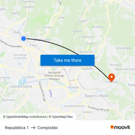 Repubblica 1 to Compiobbi map