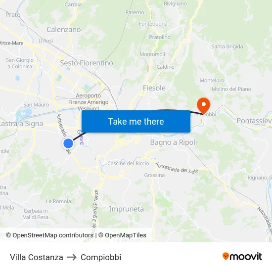 Villa Costanza to Compiobbi map
