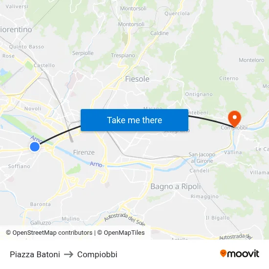 Batoni Square to Compiobbi map