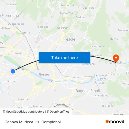 Canova Muricce to Compiobbi map