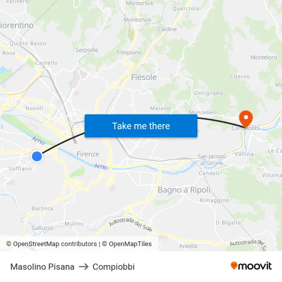Masolino Pisana to Compiobbi map