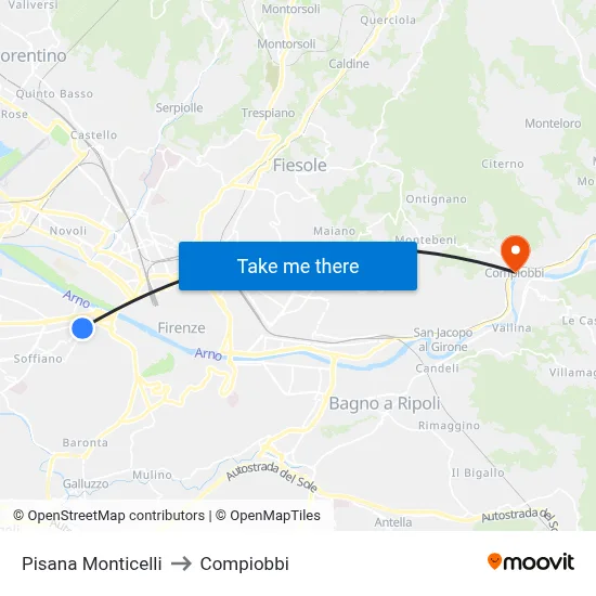 Pisana Monticelli to Compiobbi map