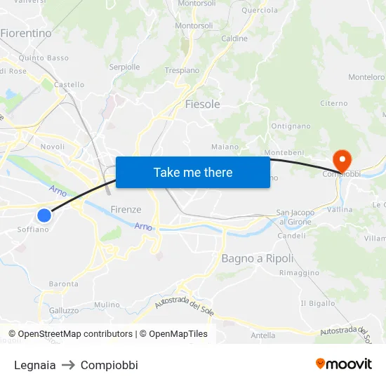 Legnaia to Compiobbi map