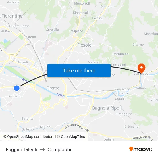 Foggini Talenti to Compiobbi map