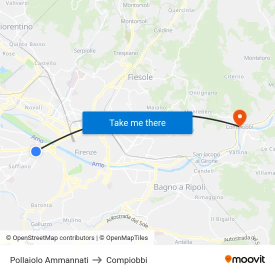 Pollaiolo Ammannati to Compiobbi map