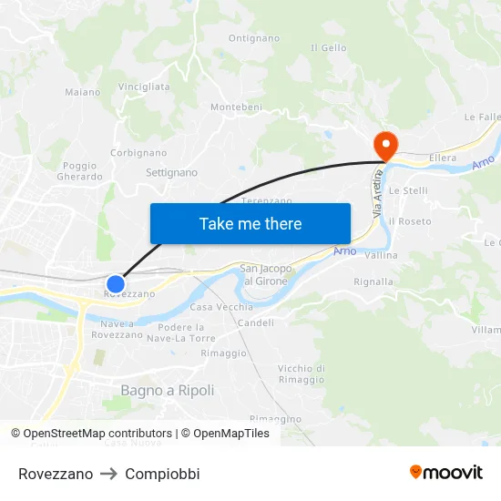 Rovezzano to Compiobbi map