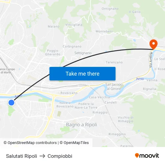 Salutati Ripoli to Compiobbi map