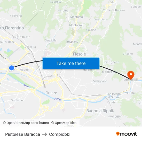 Pistoiese Baracca to Compiobbi map