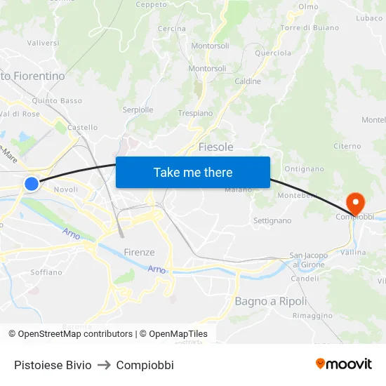 Pistoiese Junction to Compiobbi map