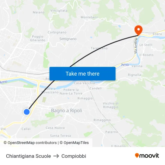 Chiantigiana Schools to Compiobbi map