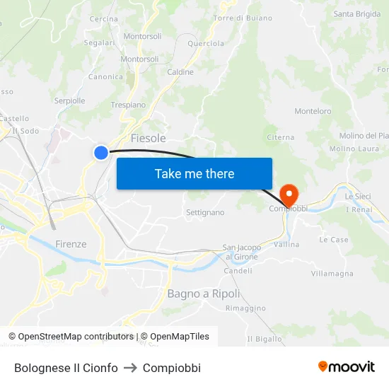 Bolognese Il Cionfo to Compiobbi map