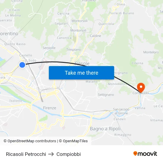 Ricasoli Petrocchi to Compiobbi map