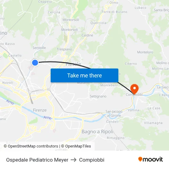 Meyer Children's Hospital to Compiobbi map