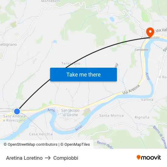 Aretina Loretino to Compiobbi map