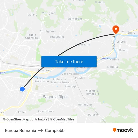 Europe Romania to Compiobbi map