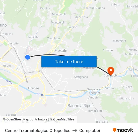 Orthopedic Trauma Center to Compiobbi map