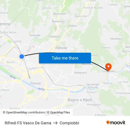 Rifredi Station Vasco De Gama to Compiobbi map