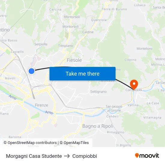 Morgagni Student House to Compiobbi map