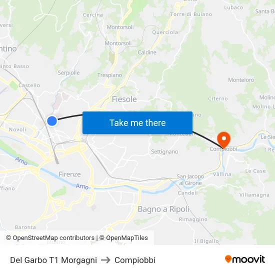 Del Garbo T1 Morgagni to Compiobbi map