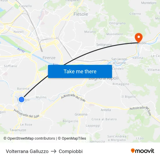 Volterrana Galluzzo to Compiobbi map