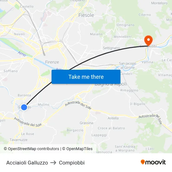Acciaioli Galluzzo to Compiobbi map