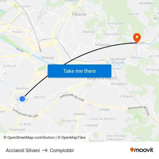 Acciaioli Silvani to Compiobbi map