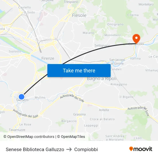 Senese Galluzzo Library to Compiobbi map