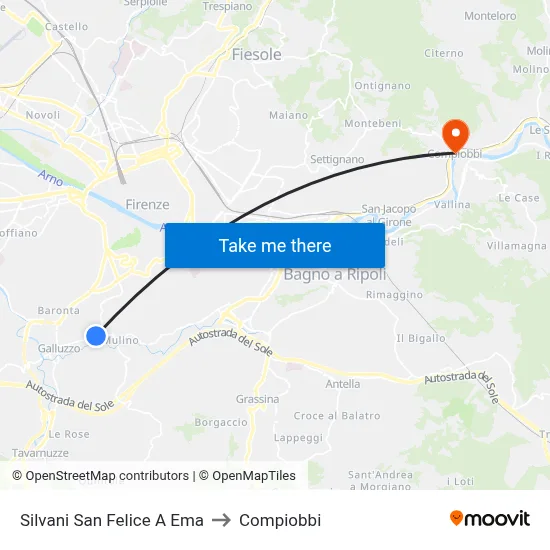 Silvani San Felice A Ema to Compiobbi map