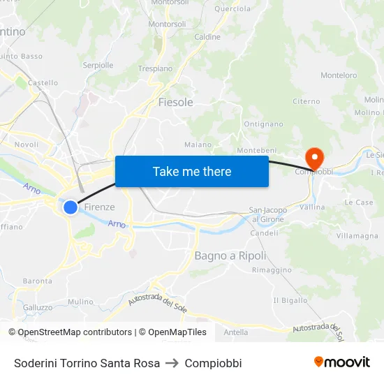 Soderini Torrino Santa Rosa to Compiobbi map