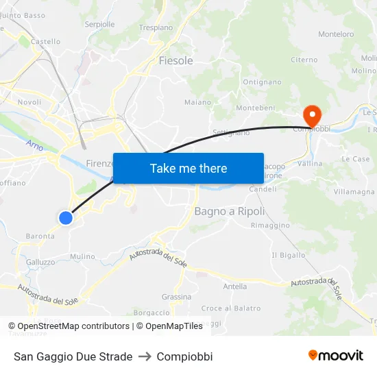 San Gaggio Two Roads to Compiobbi map