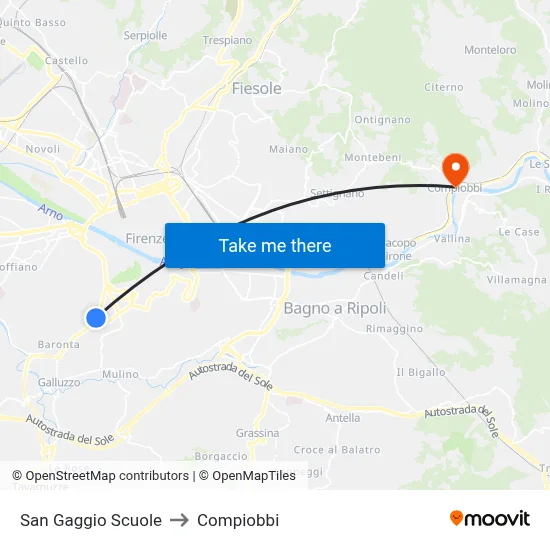 San Gaggio Schools to Compiobbi map