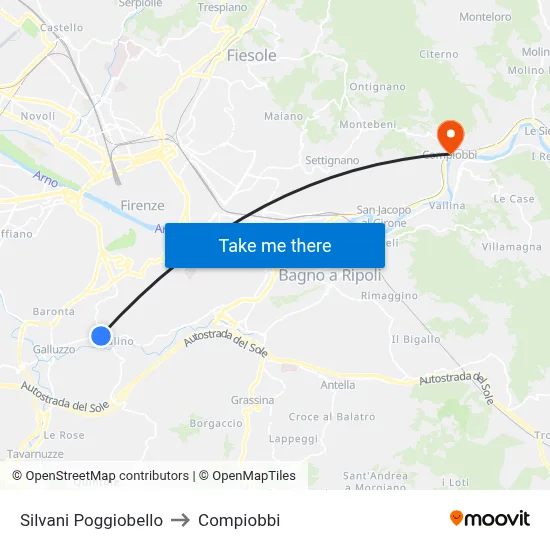 Silvani Poggiobello to Compiobbi map