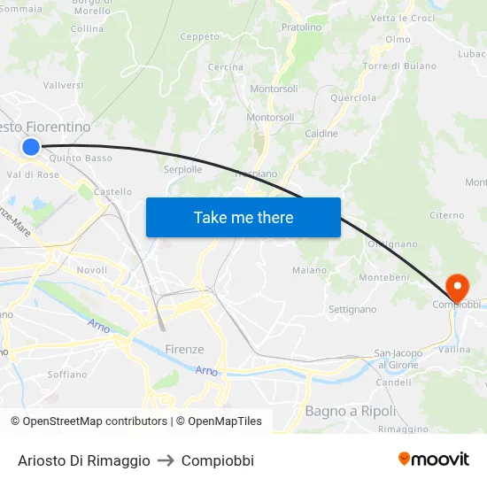 Ariosto Di Rimaggio to Compiobbi map