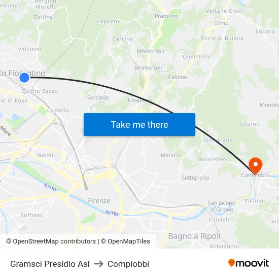 Gramsci Health Center to Compiobbi map