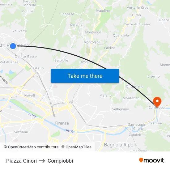 Piazza Ginori to Compiobbi map