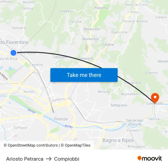 Ariosto Petrarca to Compiobbi map