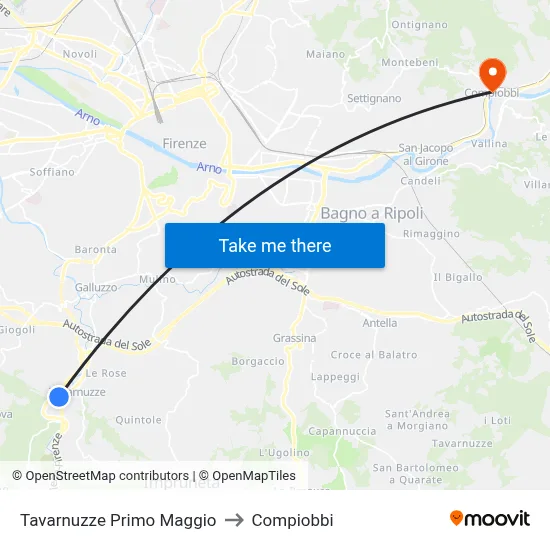 Tavarnuzze First of May to Compiobbi map