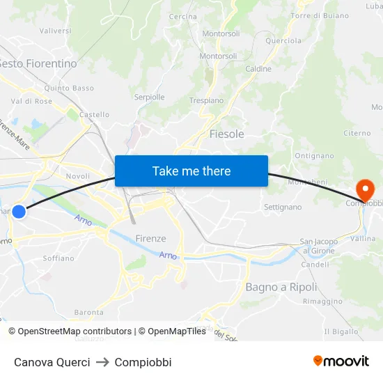 Canova Querci to Compiobbi map