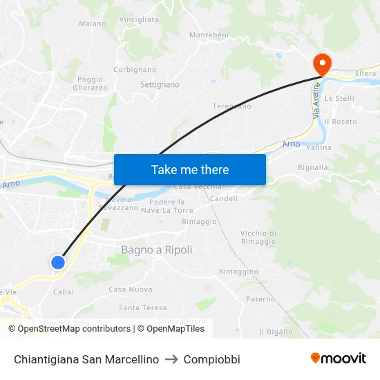Chiantigiana San Marcellino to Compiobbi map