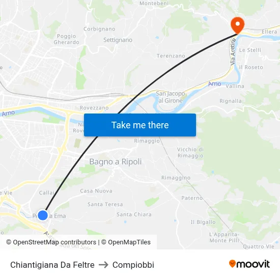 Chiantigiana Da Feltre to Compiobbi map