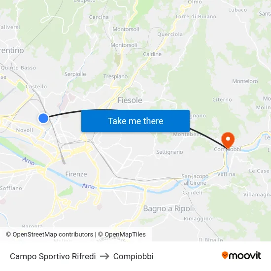 Rifredi Sports Field to Compiobbi map