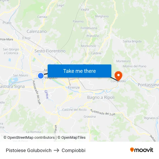 Pistoiese Golubovich to Compiobbi map