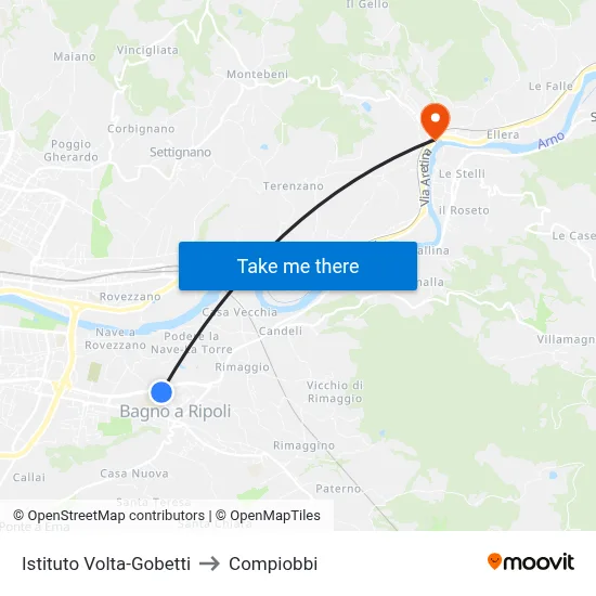Volta-Gobetti Institute to Compiobbi map