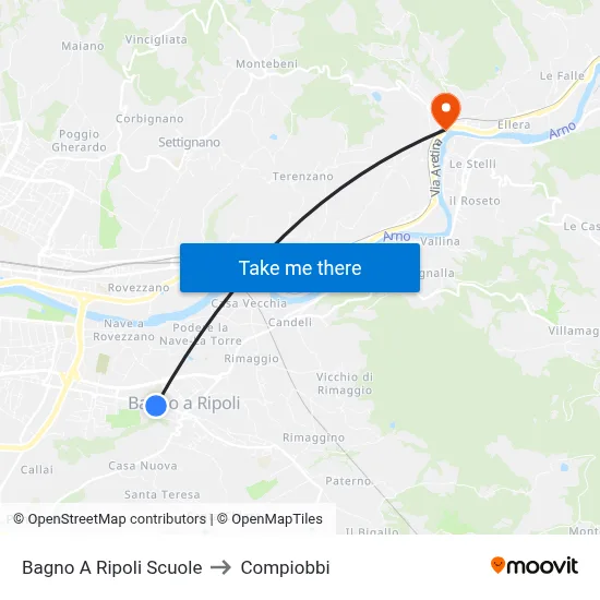 Bagno A Ripoli Schools to Compiobbi map