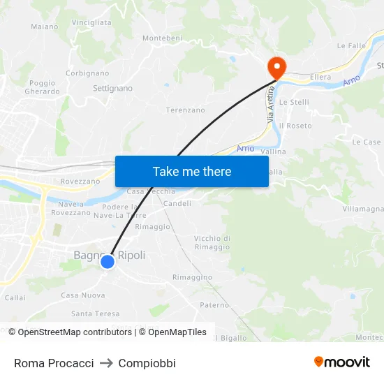 Roma Procacci to Compiobbi map