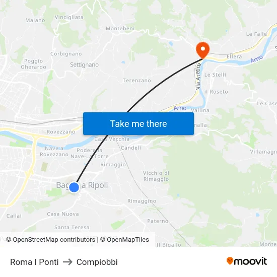 Roma I Ponti to Compiobbi map