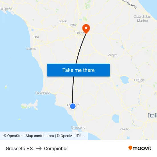 Grosseto Station to Compiobbi map
